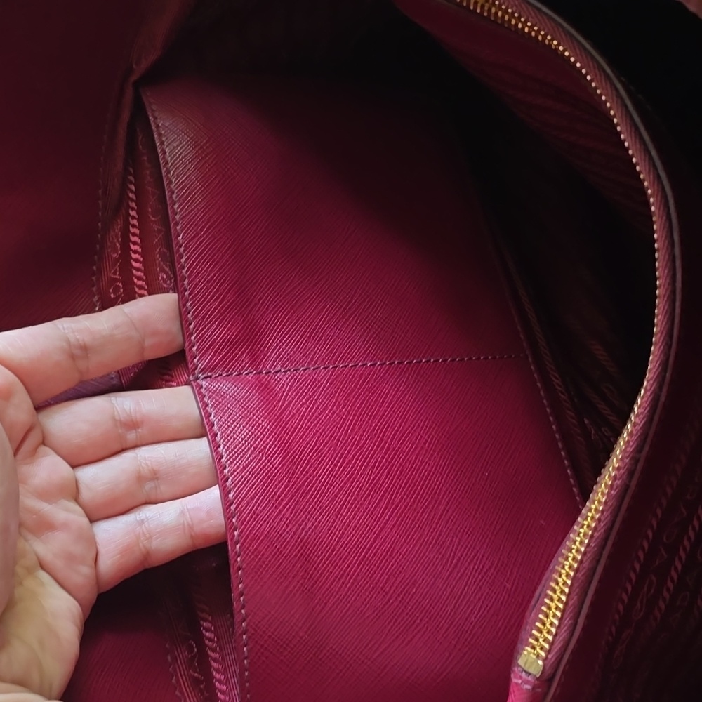 Prada Saffiano Raspberry Double Handle Purse With… - image 8